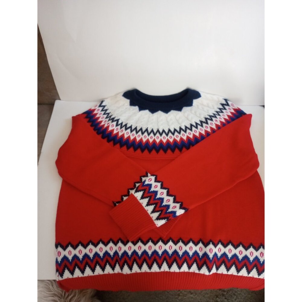 CHARTER CLUB Women's Long Sleeve Crew Neck Fair Isle Sweater XL Red Purple Blue